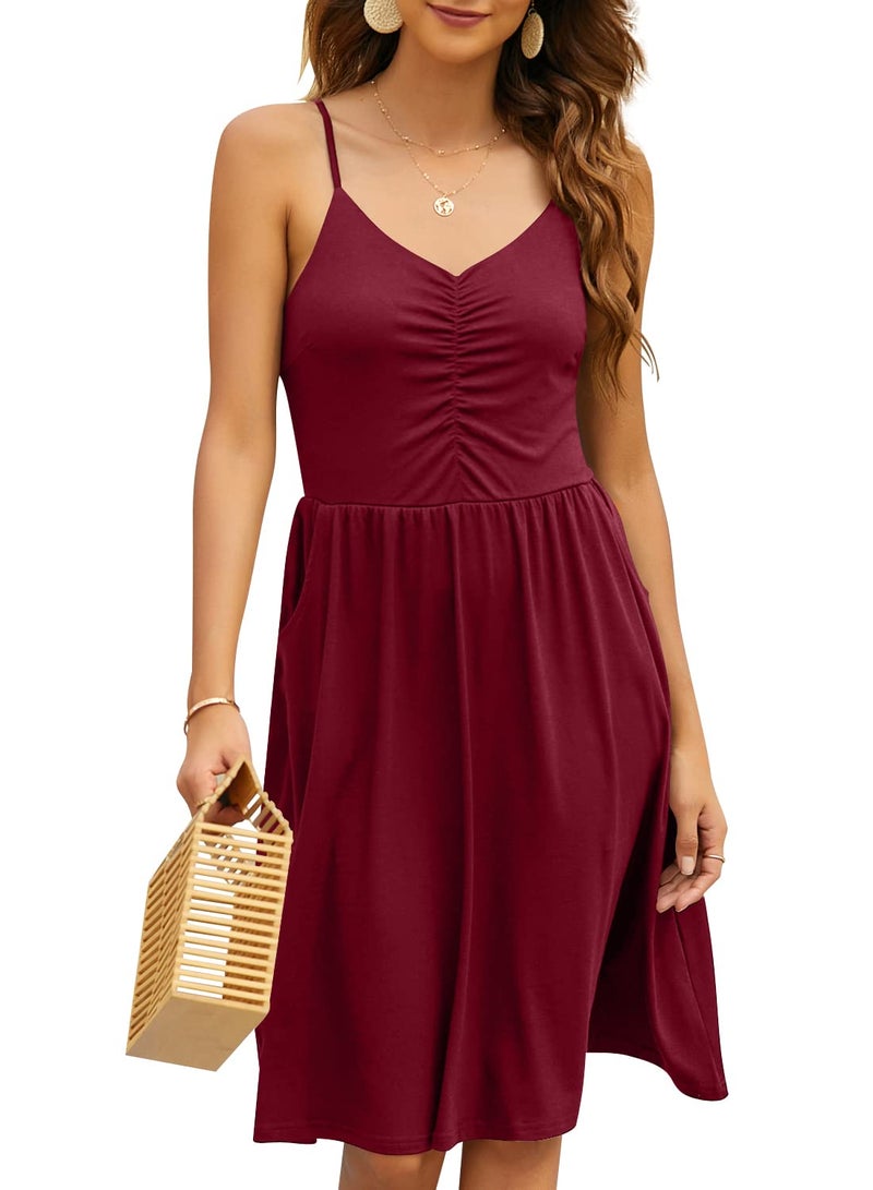 YATHON Women's Spaghetti Straps Party Sundress Casual Beach Summer Dresses (XL, YT090-Burgundy) - Image 4